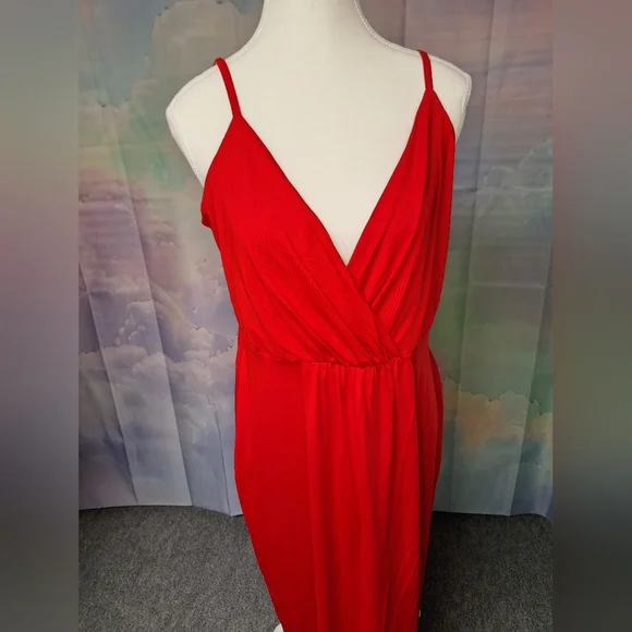 Amazon Red Spaghetti Strap Asymmetrical Slit Women's Dress - Picture 2 of 5